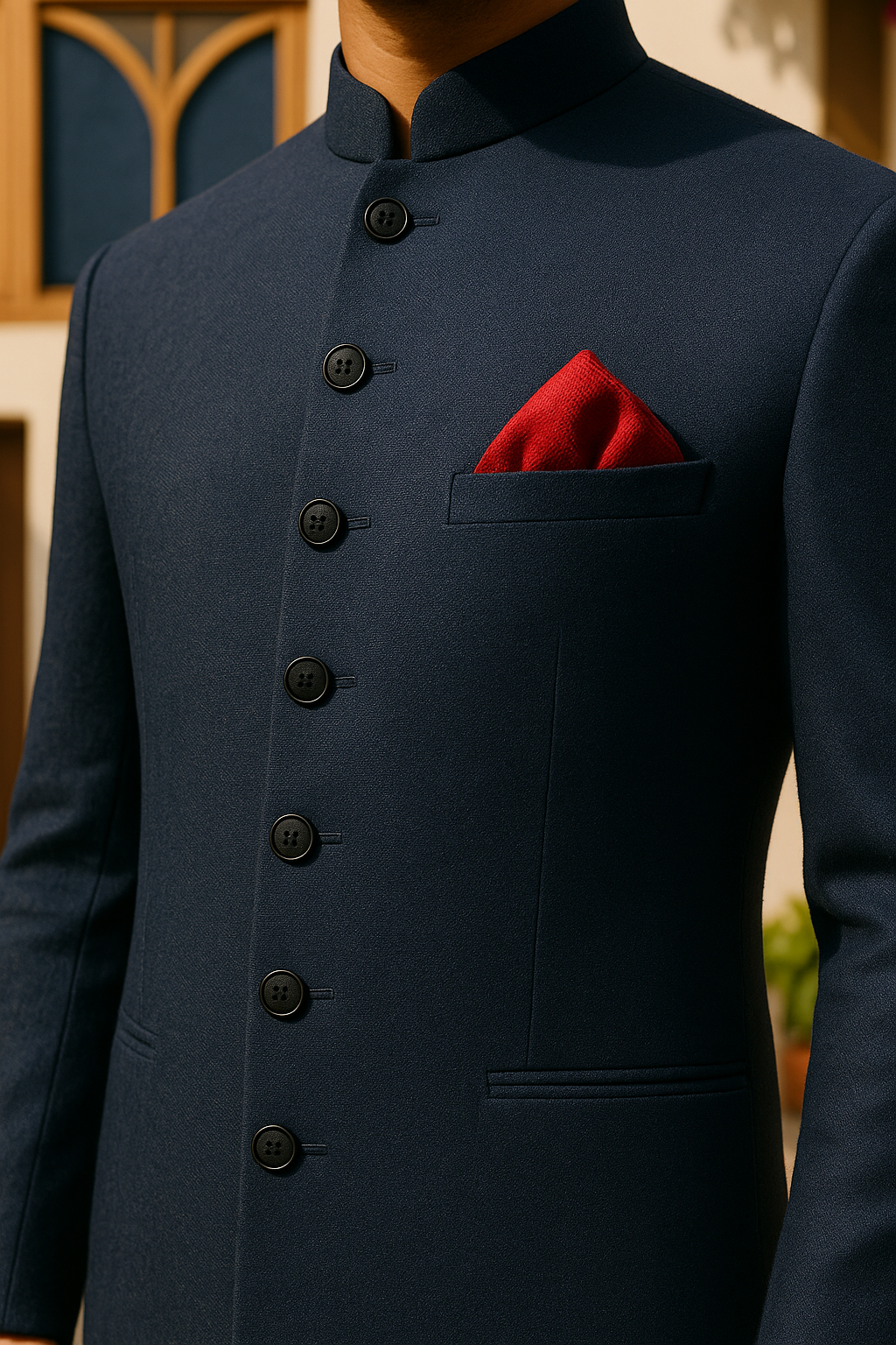 BLUE PLAIN SHERWANI sherwani Humayun Alamgir