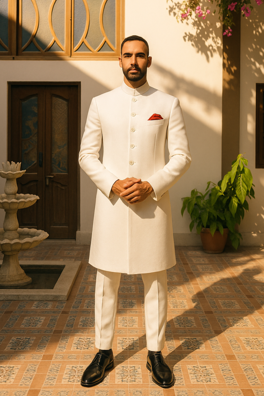 WHITE PLAIN SHERWANI sherwani Humayun Alamgir