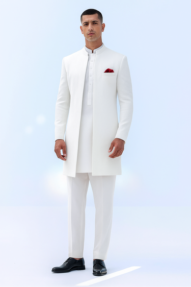 WHITE FRONT OPEN SHERWANI sherwani Humayun Alamgir