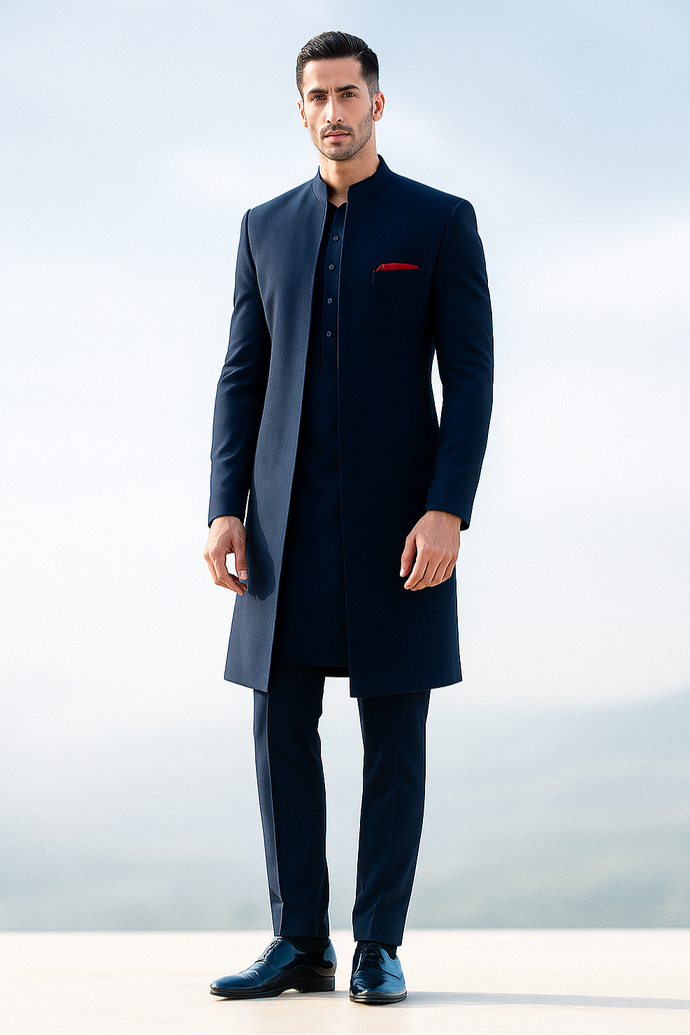NAVY BLUE FRONT OPEN SHERWANI sherwani Humayun Alamgir