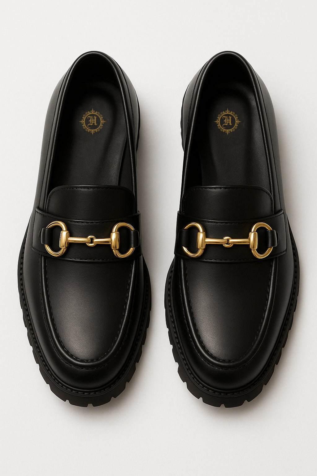 BLACK CHUNKY LEATHER LOAFERS WITH GOLDEN BUCKLE Shoes Humayun Alamgir
