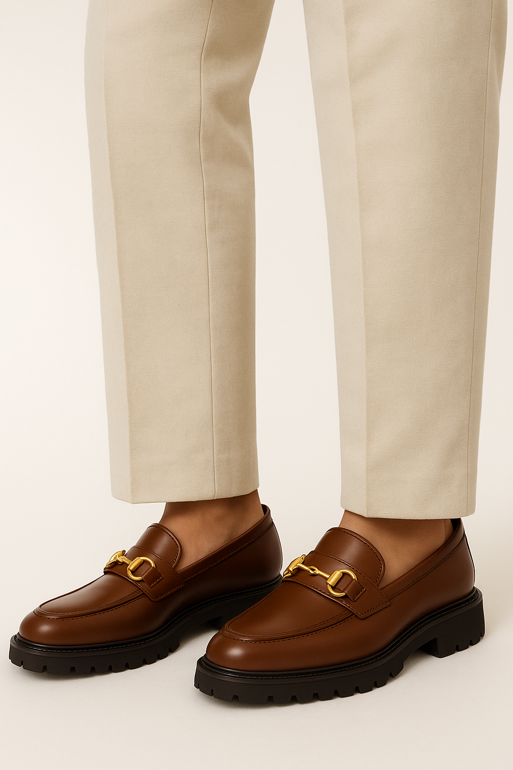 BROWN CHUNKY LEATHER LOAFERS WITH GOLDEN BUCKLE Shoes Humayun Alamgir