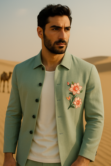 SAGE GREEN FLORAL EMBROIDERED CO-RD SET Casual Humayun Alamgir