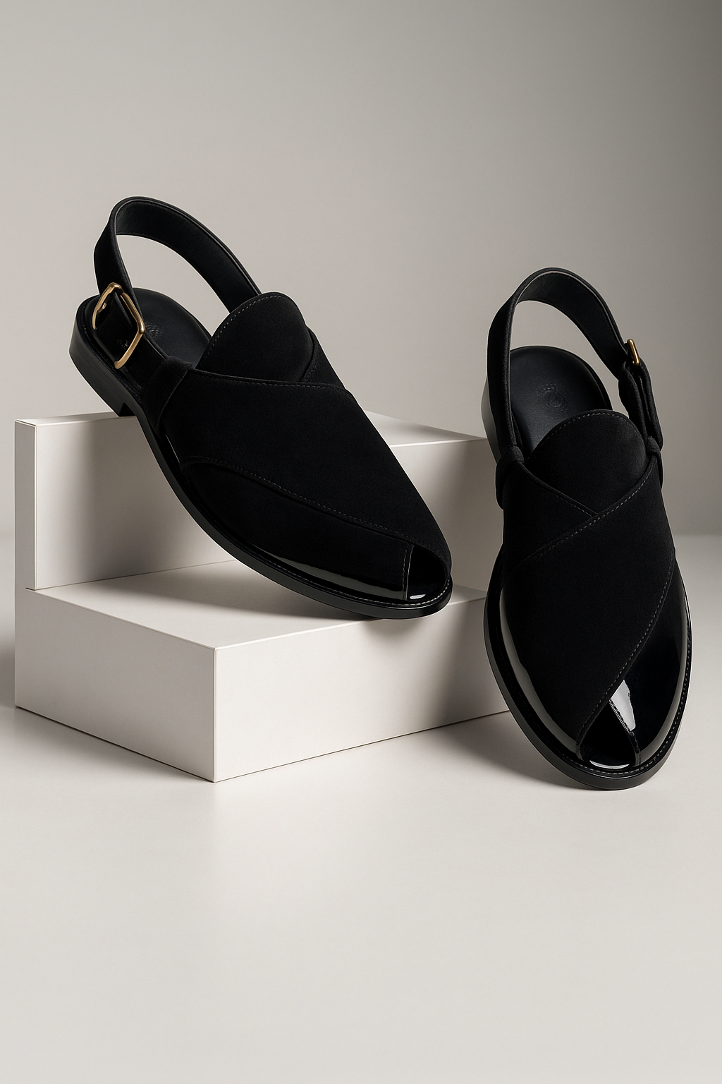 BLACK VELVET SHINY PATTERN PESHAWARI SANDAL SLIDES-SLIPONS humayaunalamgir