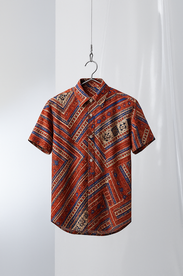 Ethnic Print Cotton Shirt – Short Sleeve Humayunalamgir