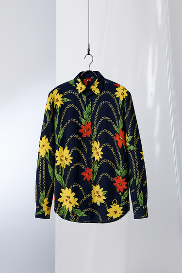 Navy Blue Floral Chain Print Shirt Humayunalamgir