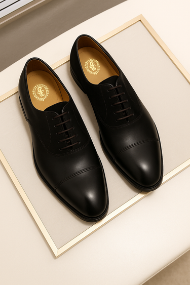 BLACK OXFORD CAP-TOE DRESS SHOES Humayunalamgir