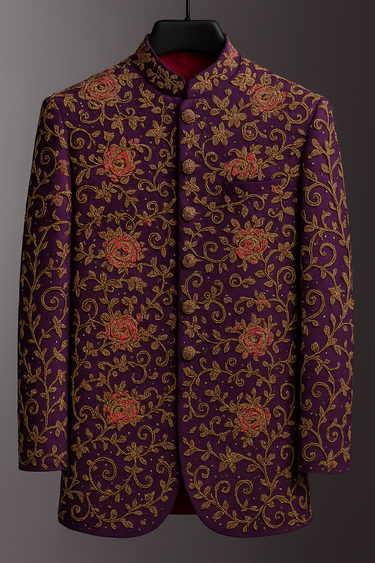 PURPLE & MULTI COLOR EMBROIDERY PRINCE COAT Humayunalamgir