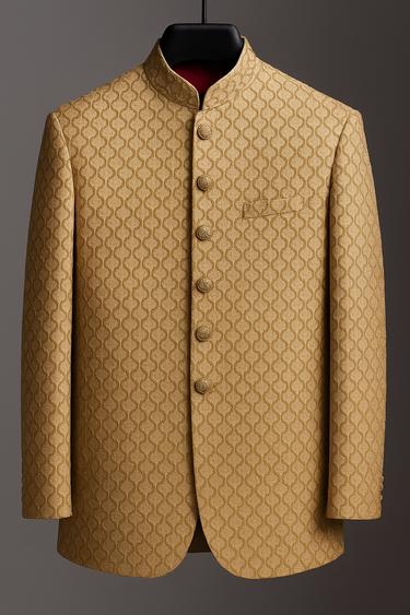 BEIGE DIAMOND EMBOSSED PRINCE COAT Humayunalamgir