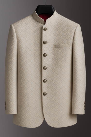 WHITE DIAMOND EMBOSSED PRINCE COAT Humayunalamgir
