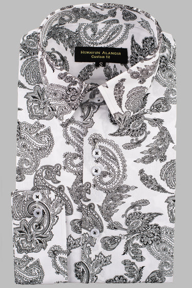 White Black Printed Shirt Semi Formal humyaunalamgir S