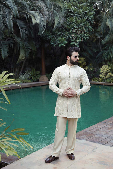 -SAAHIB- BEIGE KURTA PAJAMA Humayunalamgir