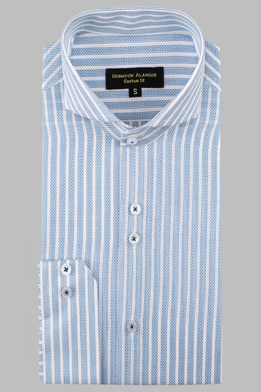 White Blue Stripe Shirt Semi Formal humyaunalamgir S