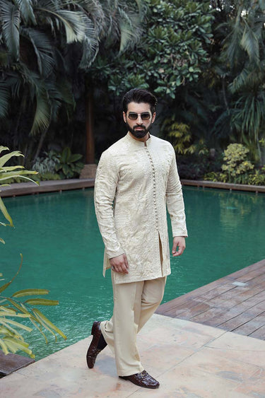 -SAAHIB- BEIGE KURTA PAJAMA Humayunalamgir