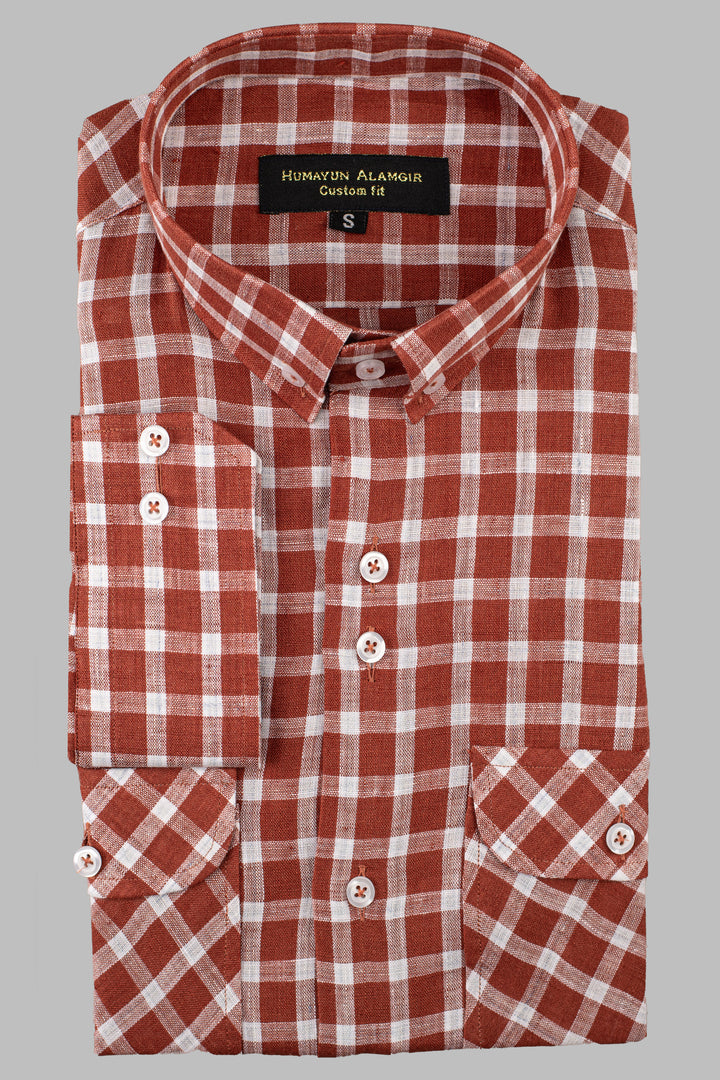 Light Brown Small Checks Shirt Humayunalamgir S