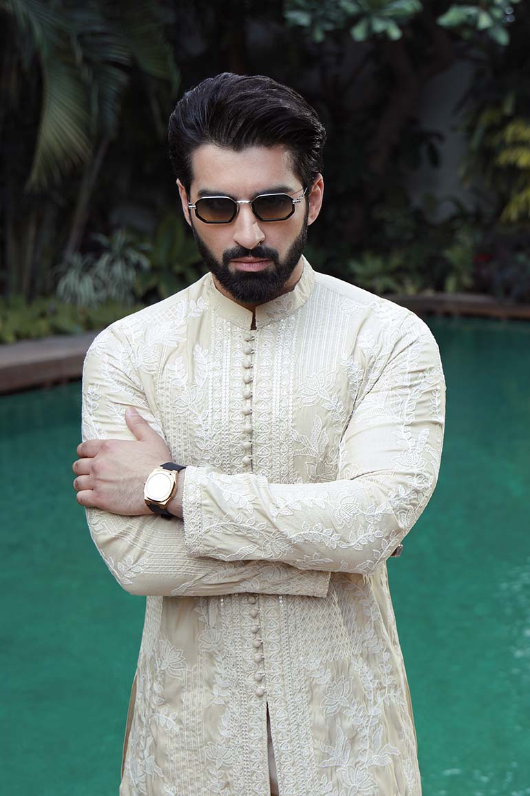 -SAAHIB- BEIGE KURTA PAJAMA Humayunalamgir