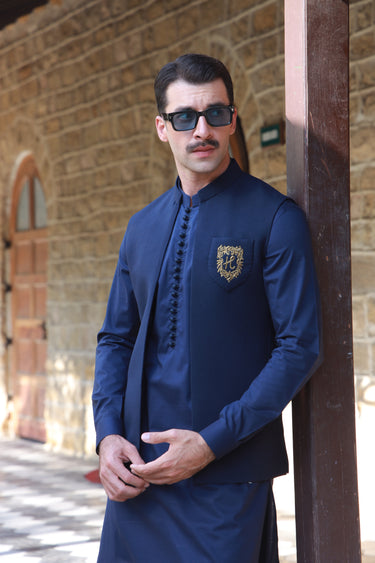 NAVY BLUE ARMANI WAIST COAT Humayunalamgir