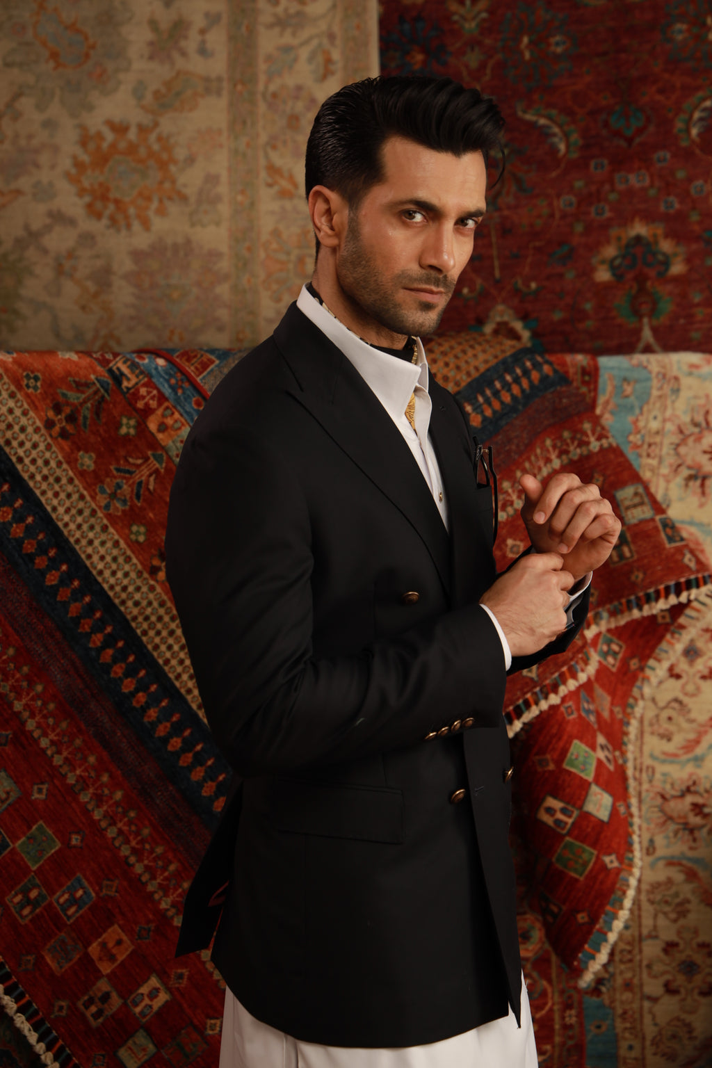 NAVY BLUE DOUBLE BREASTED BLAZER Humayunalamgir