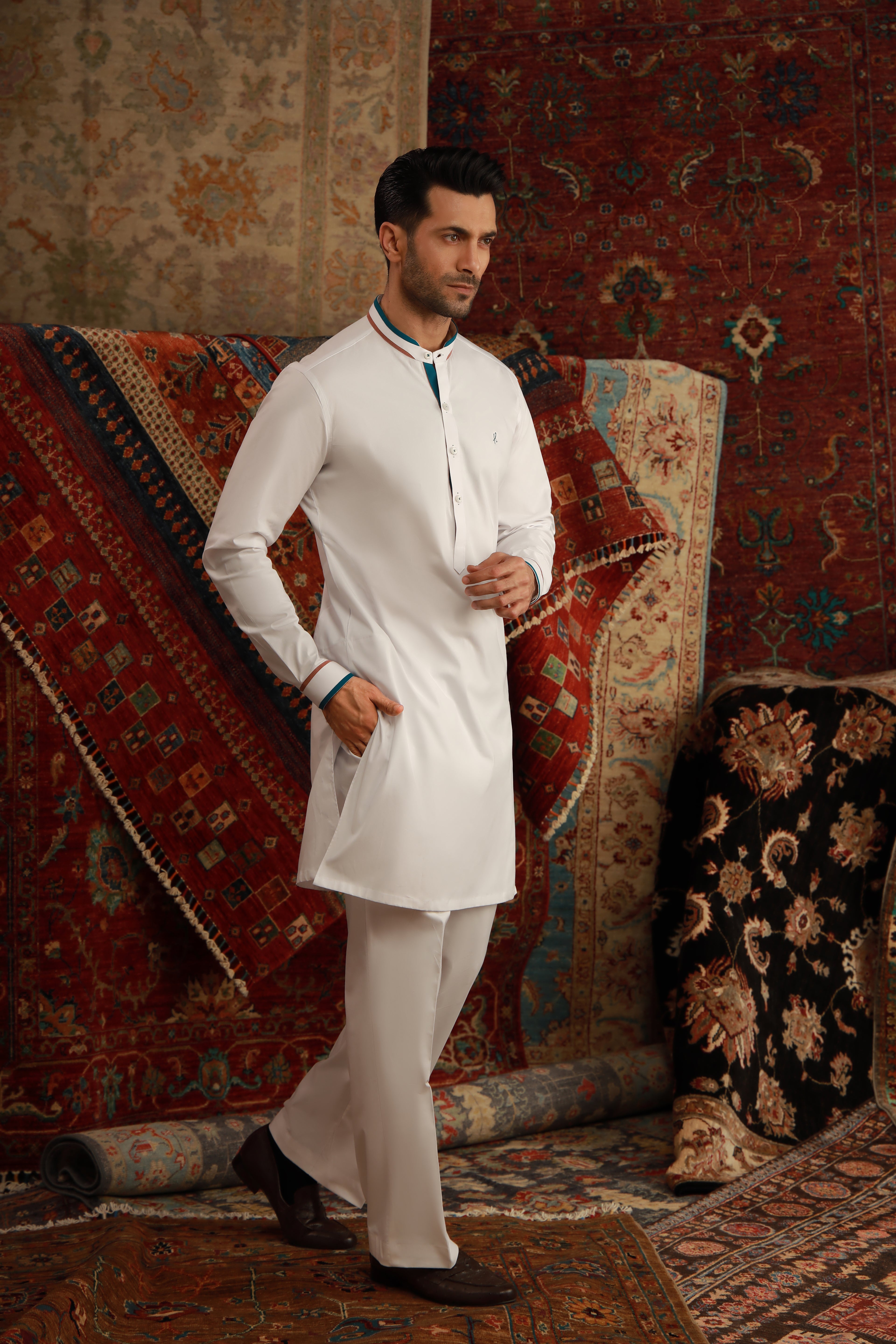 WHITE COTTON STRETCHABLE KURTA PAJAMA Humayunalamgir