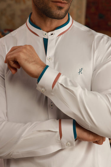 WHITE COTTON STRETCHABLE KURTA PAJAMA Humayunalamgir
