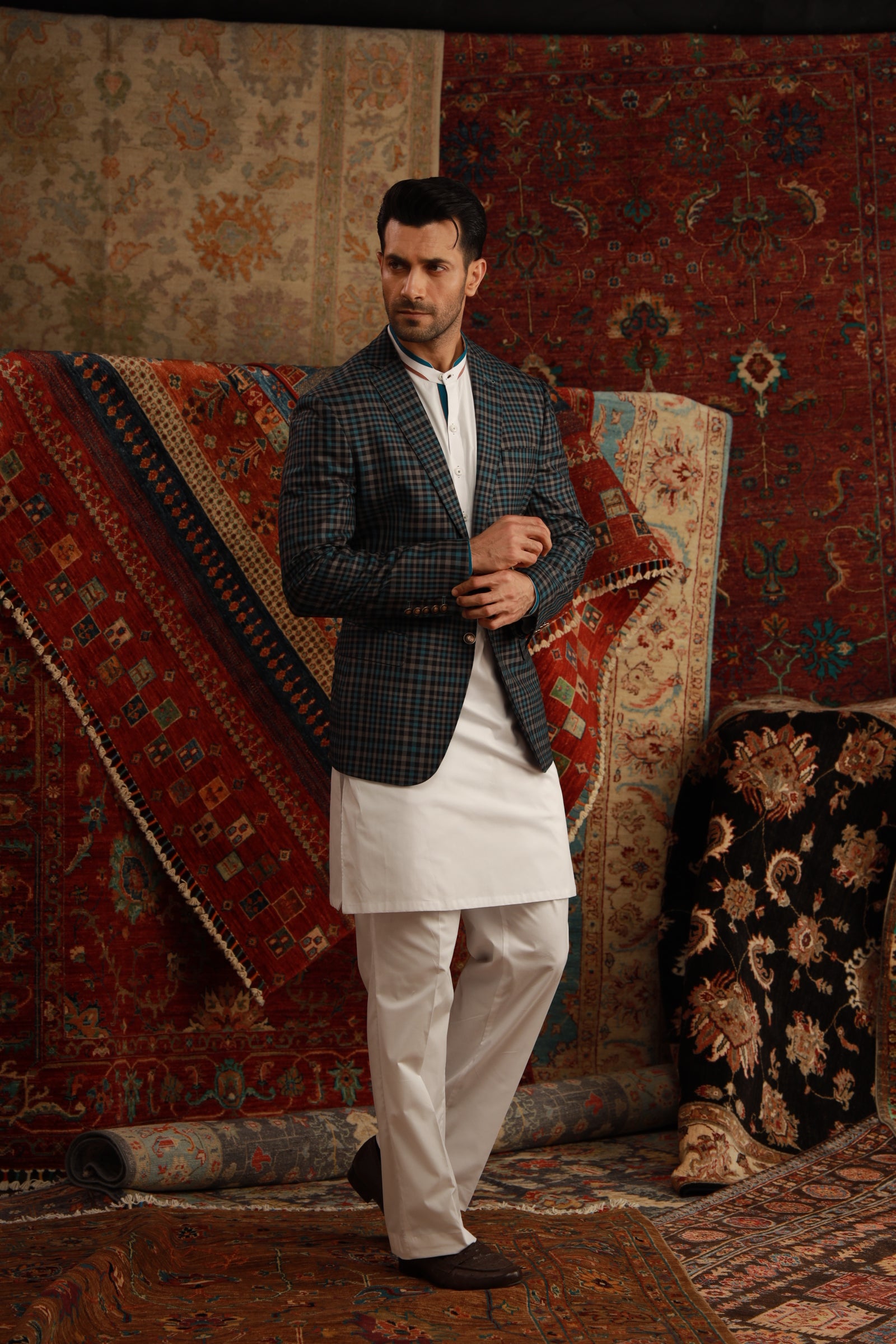 GREEN CHECKERED BLAZER Humayunalamgir