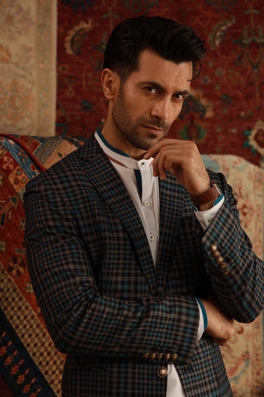 GREEN CHECKERED BLAZER Humayunalamgir