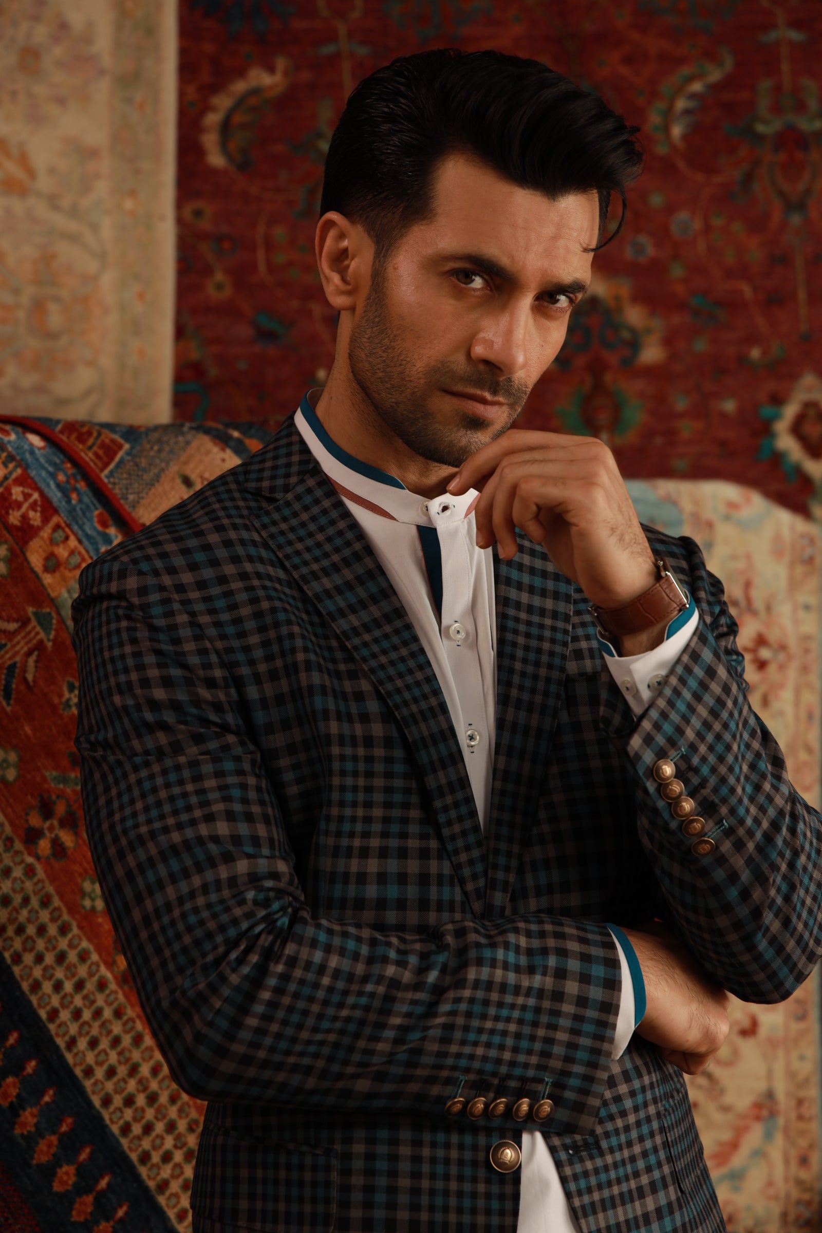 GREEN CHECKERED BLAZER Humayunalamgir