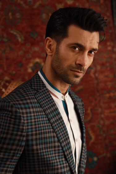 GREEN CHECKERED BLAZER Humayunalamgir