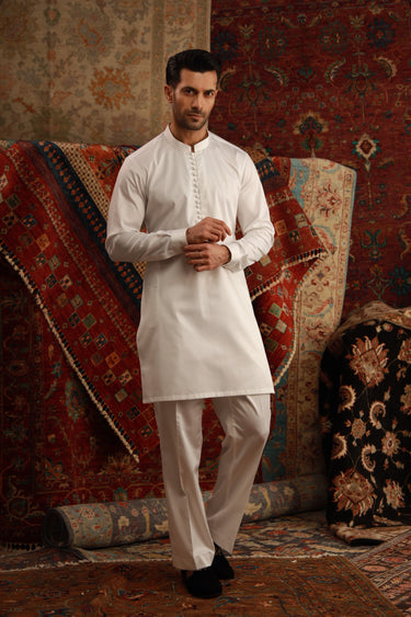 WHITE EGYPTIAN COTTON SATIN KURTA PAJAMA