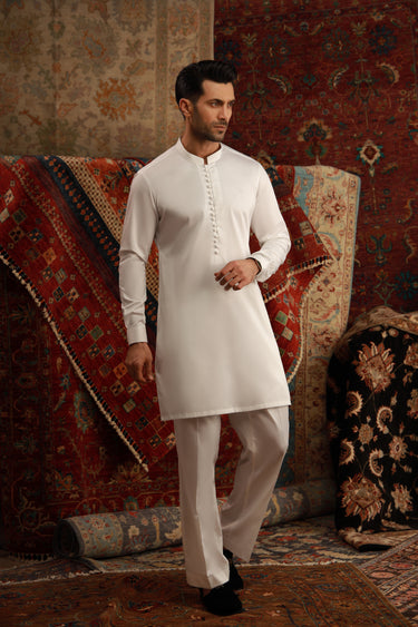 WHITE EGYPTIAN COTTON SATIN KURTA PAJAMA Humayunalamgir