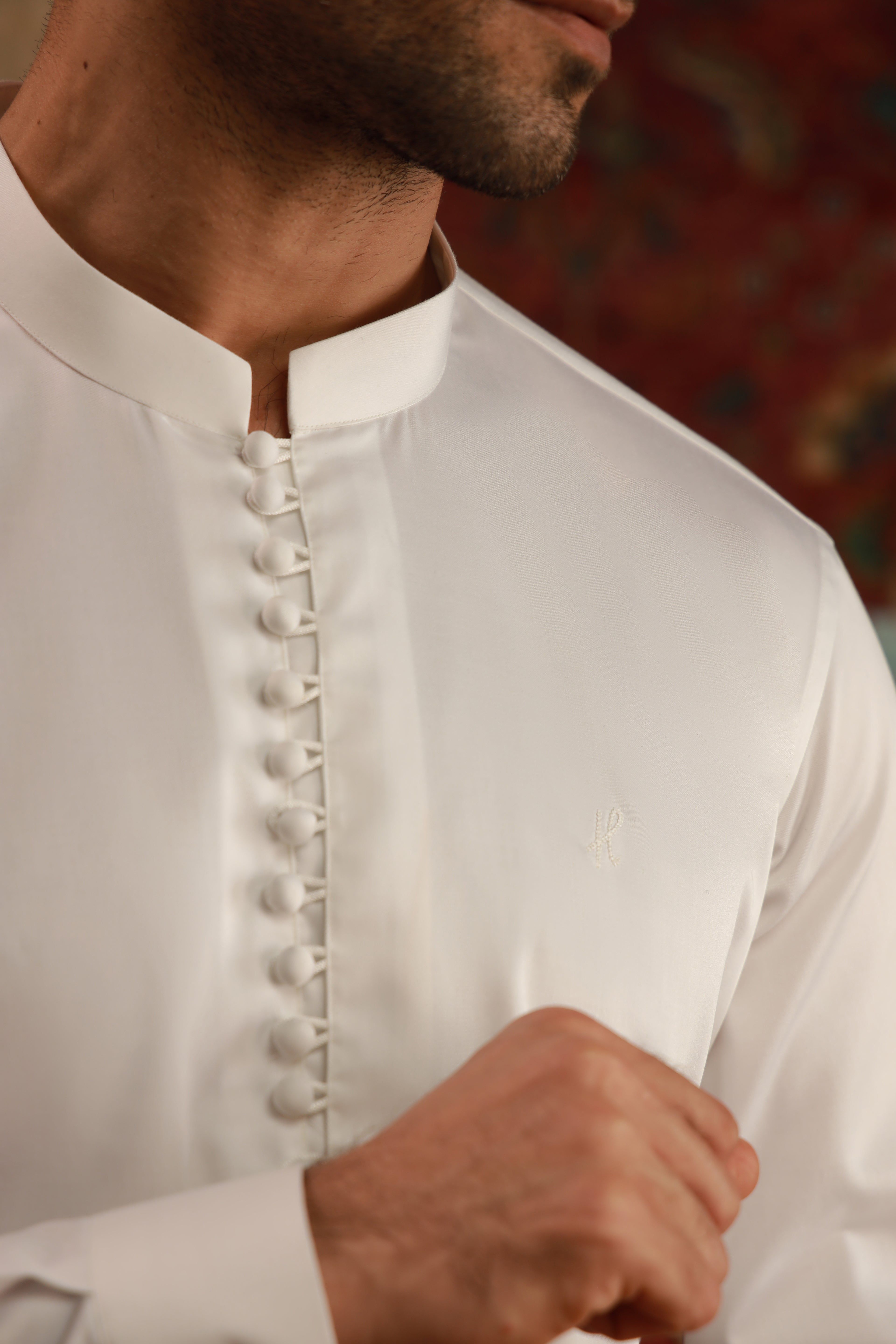 WHITE EGYPTIAN COTTON SATIN KURTA PAJAMA Humayunalamgir