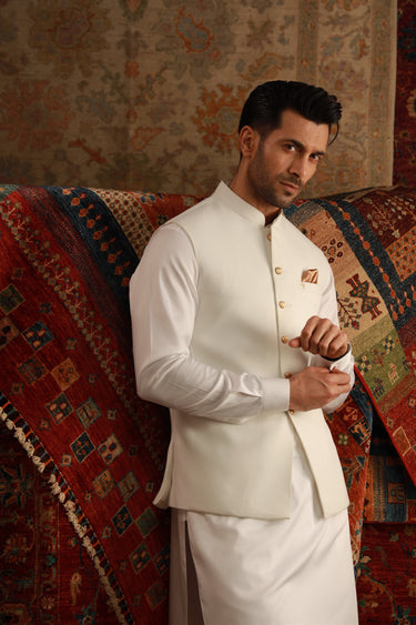 WHITE ARMANI WAIST COAT Humayunalamgir