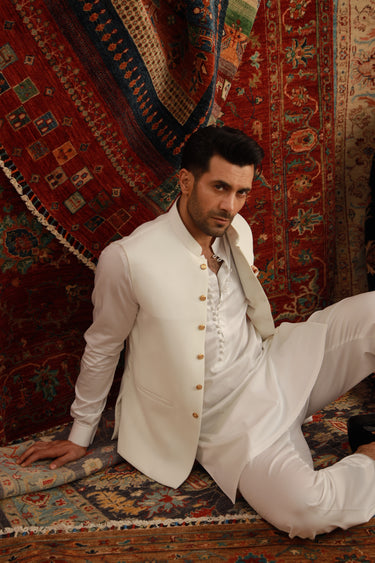 WHITE ARMANI WAIST COAT Humayunalamgir