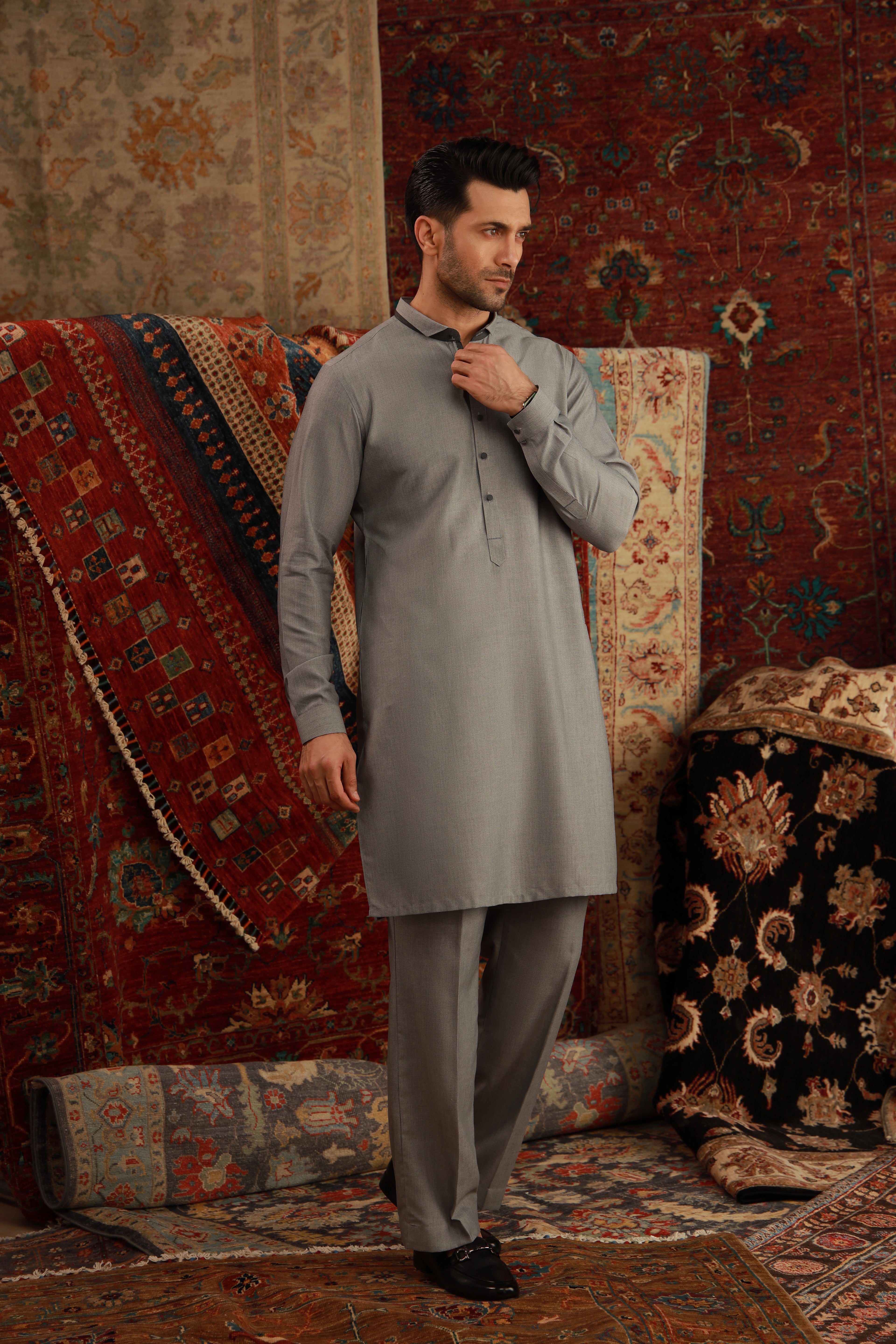 LIGHT GREY SELF WASH N WEAR KURTA PAJAMA Humayunalamgir