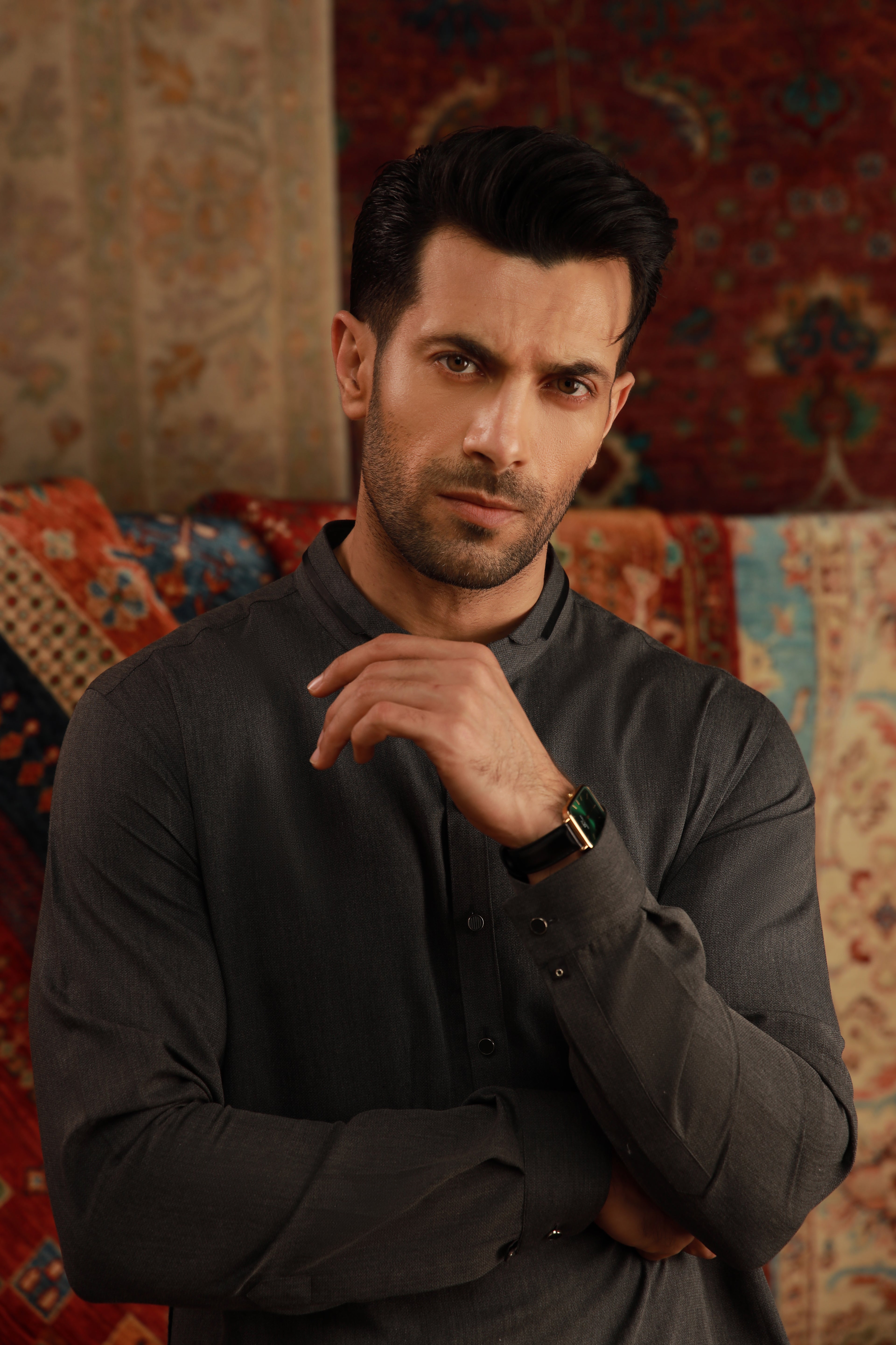 CHARCOAL GREY SELF WASH N WEAR KURTA PAJAMA Humayunalamgir