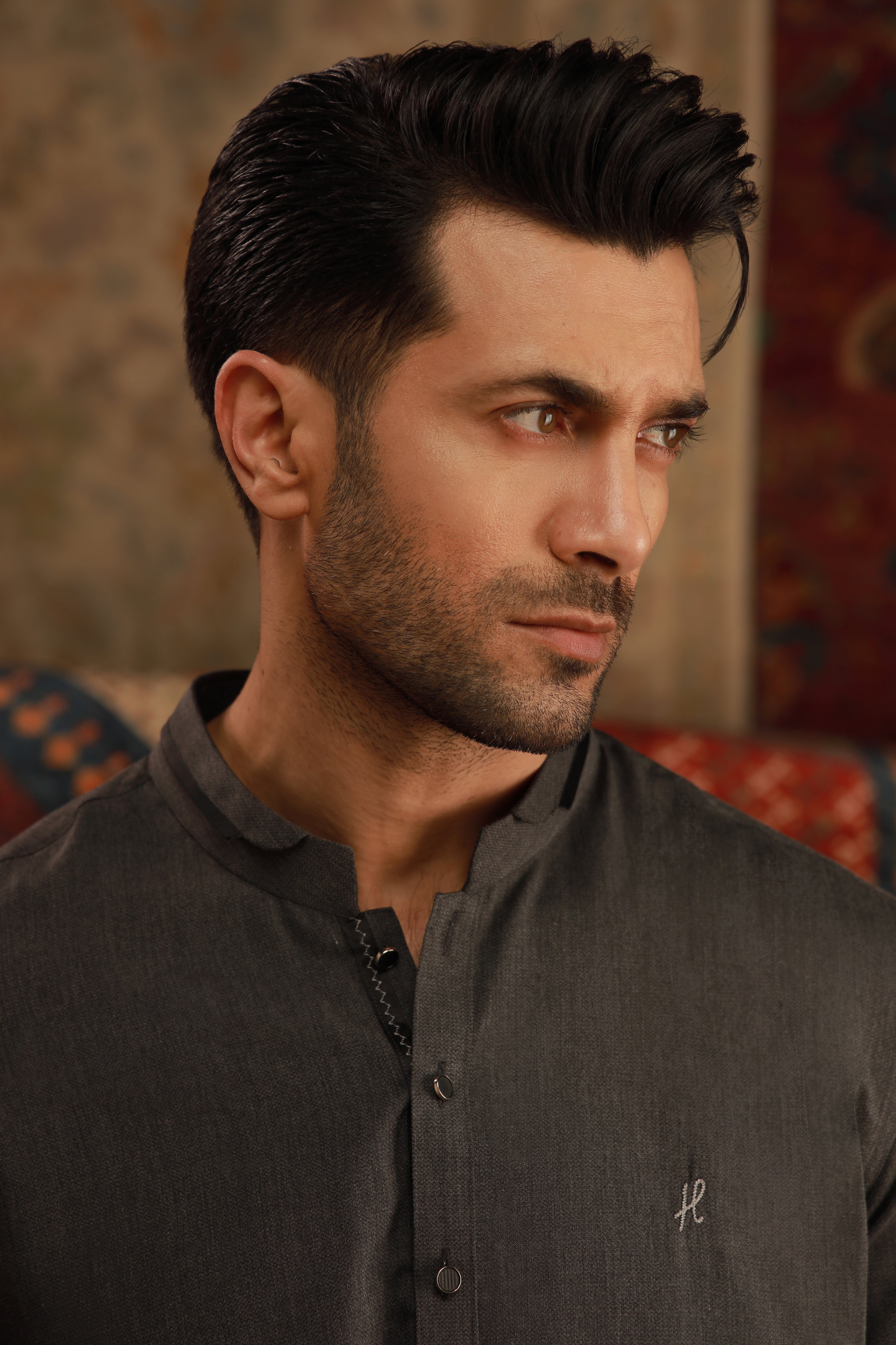 CHARCOAL GREY SELF WASH N WEAR KURTA PAJAMA Humayunalamgir