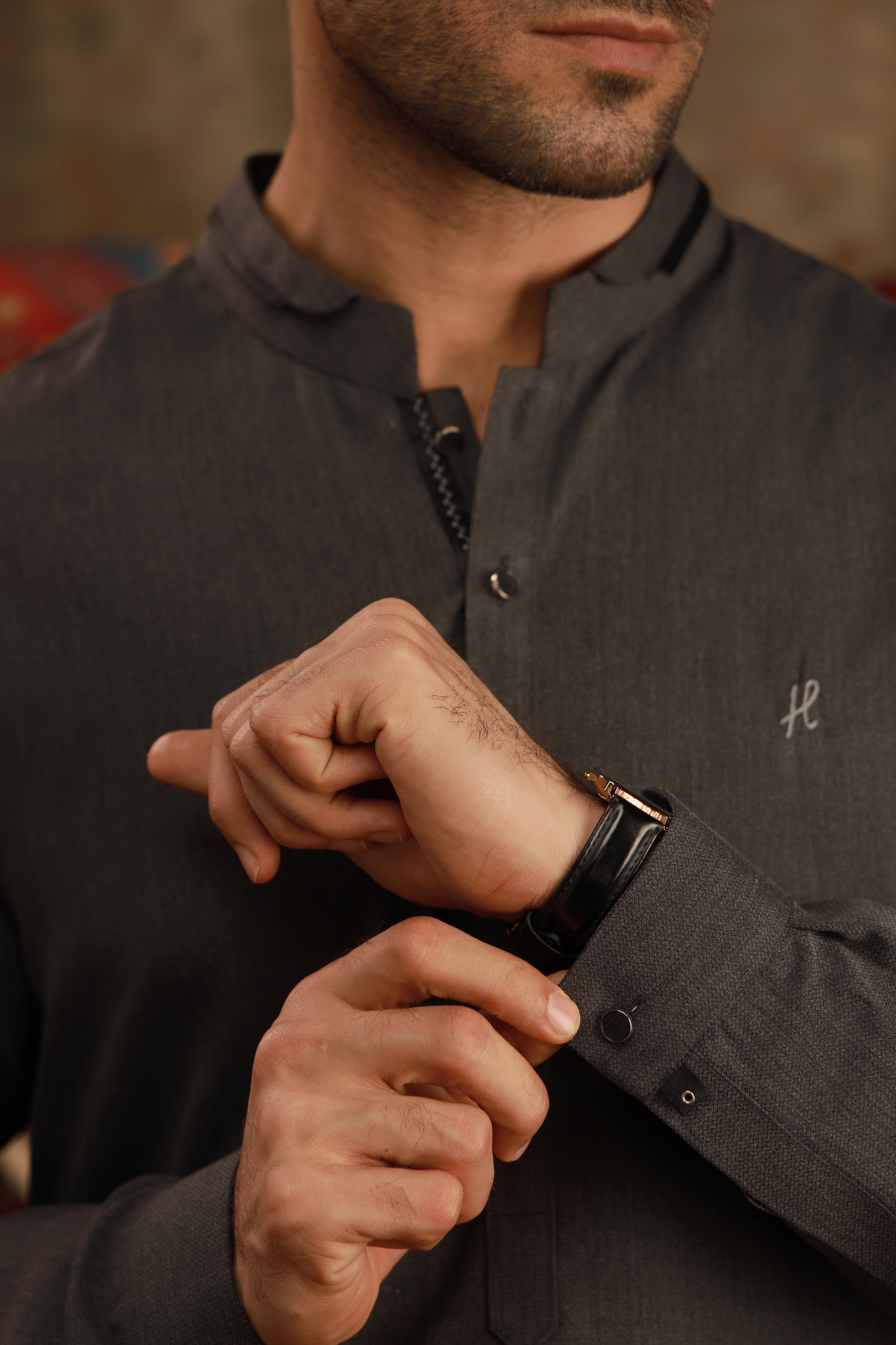 CHARCOAL GREY SELF WASH N WEAR KURTA PAJAMA Humayunalamgir