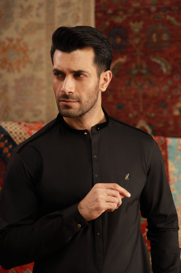 BLACK STRETCHABLE KURTA PAJAMA Humayunalamgir
