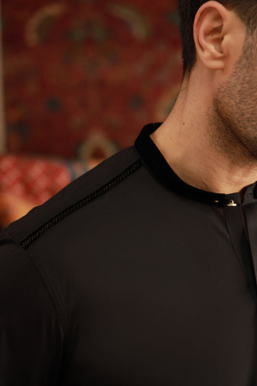 BLACK STRETCHABLE KURTA PAJAMA Humayunalamgir