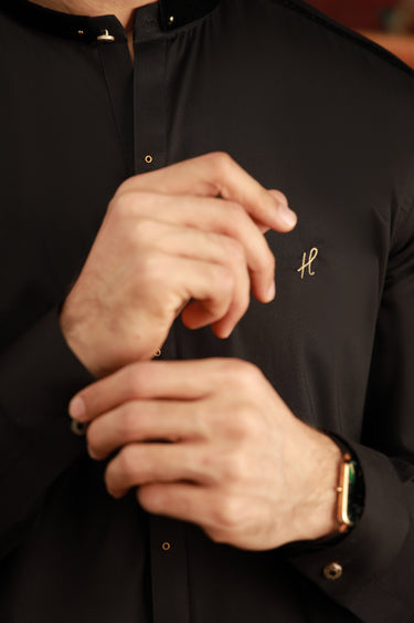 BLACK STRETCHABLE KURTA PAJAMA Humayunalamgir