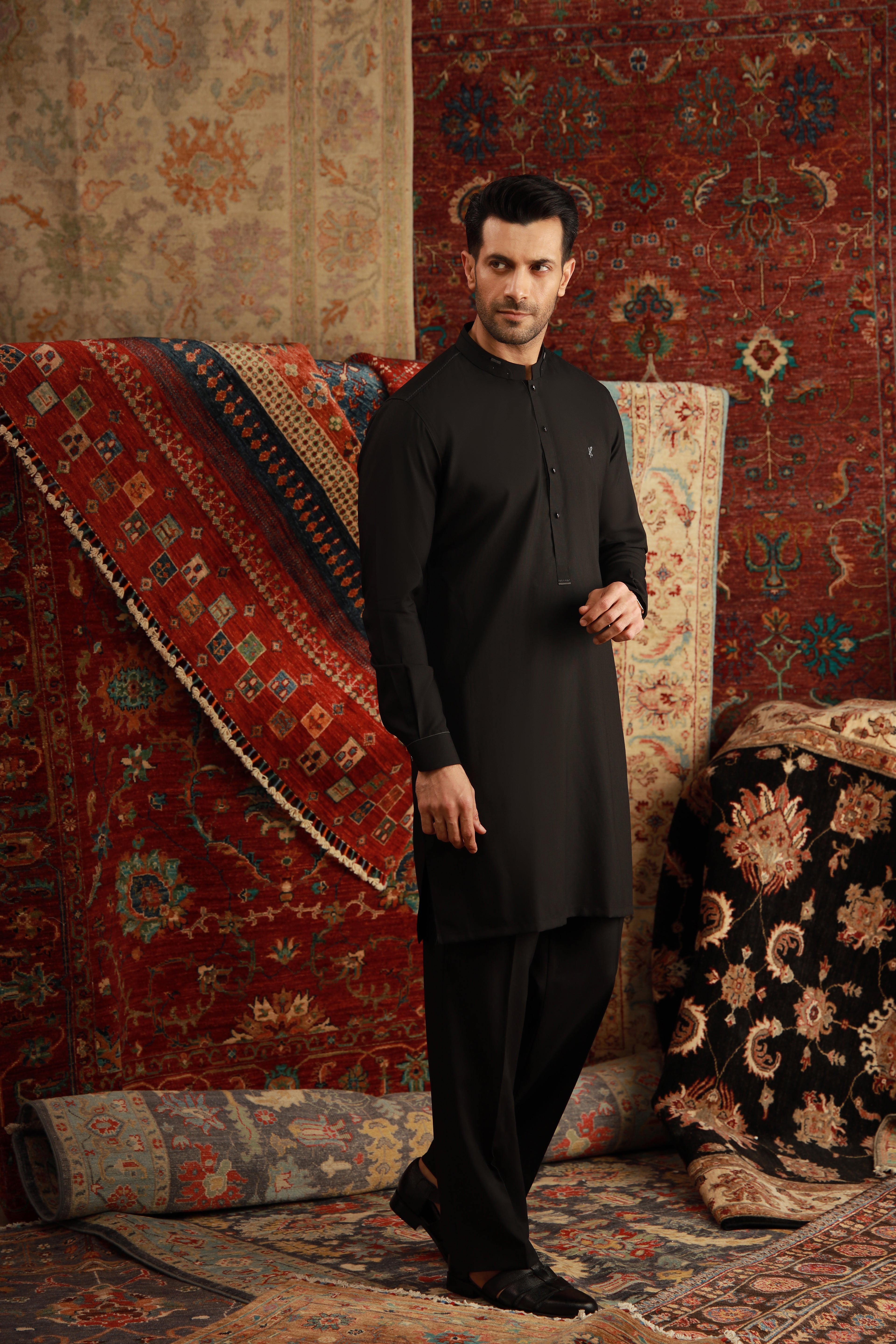 BLACK BOSKY KURTA PAJAMA Humayunalamgir