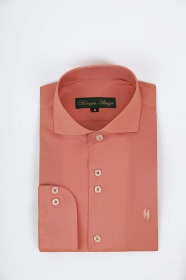 SALMON PINK LINEN SHIRT Humayunalamgir