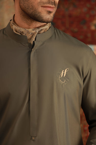 OLIVE GREEN WASH N WEAR SHALWAR QAMEEZ Humayunalamgir