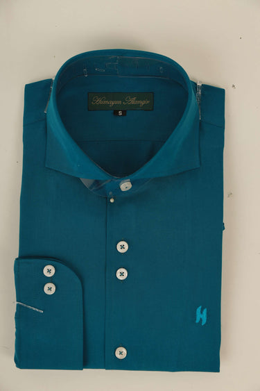 TEAL BLUE LINEN SHIRT Humayunalamgir