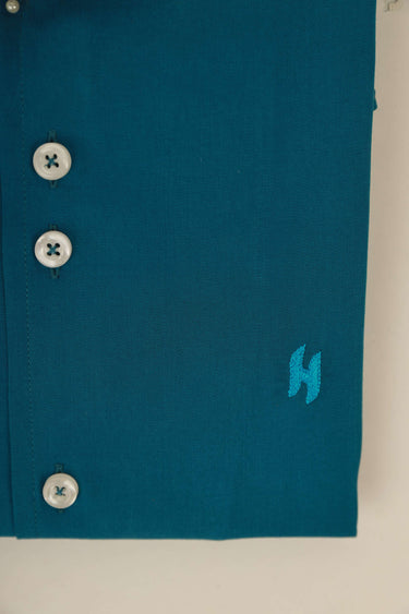 TEAL BLUE LINEN SHIRT Humayunalamgir
