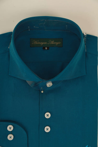 TEAL BLUE LINEN SHIRT Humayunalamgir