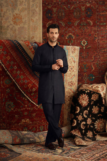 -XARTAJ- NAVY BLUE KURTA PAJAMA Humayunalamgir