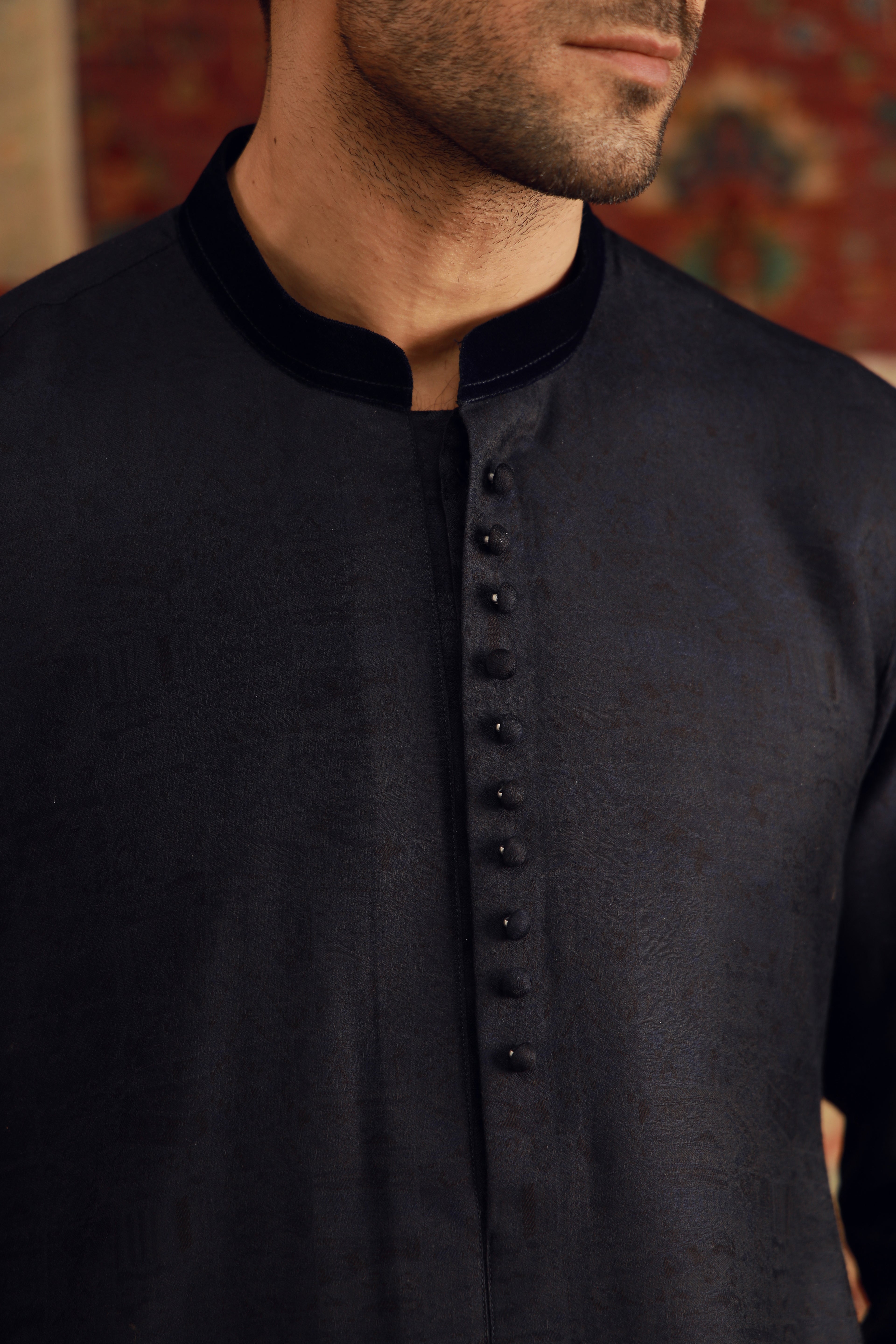 -XARTAJ- NAVY BLUE KURTA PAJAMA Humayunalamgir
