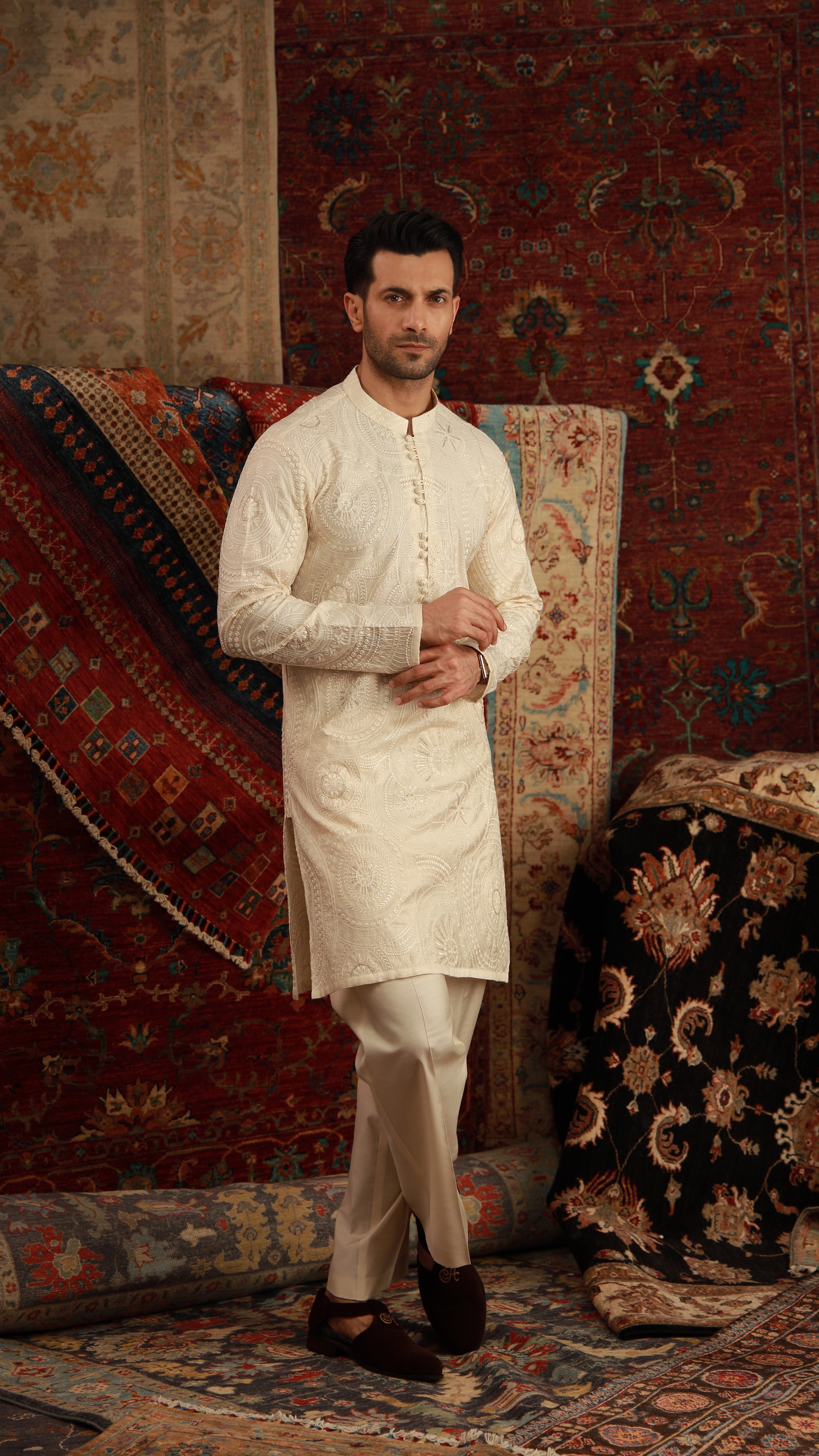 -SHAHKAAR- BEIGE KURTA PAJAMA Humayunalamgir