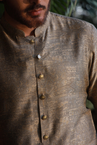 -XARTAJ- GOLD KURTA PAJAMA Humayunalamgir